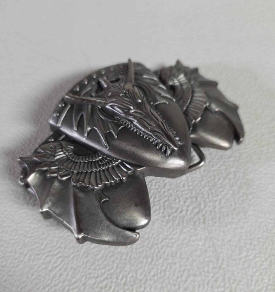 Belt Buckle DRAGON Wings Horns 3.75&Prime; Pewter Color Fit 1.5&Prime; Belt Creepy