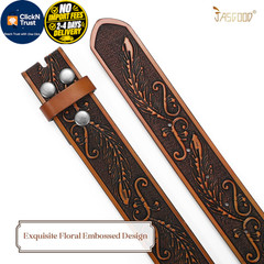 JASGOOD Western Leather Belt Strap for Fits waist size 31&Prime;-35&Prime;, C-dark Brown