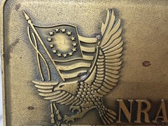 NRA National Riffle Association Freedom Flag Eagles 3&Prime; Bicentennial Belt Buckle