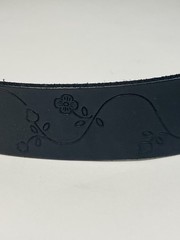 Womens Linea Pelle Black Leather Belt with Floral Buckle Large