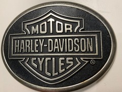 Harley-Davidson buckle w/ Bar&Shield.Antique nickel .Leather patch.#HDMBU10069.