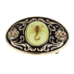 Glow In The Dark Real Scorpion Oval Western Belt Buckle Floral Copper Finish