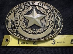 Texas Western State Oval Belt Buckle Star Accent Gold/Silver Metal 1.75in