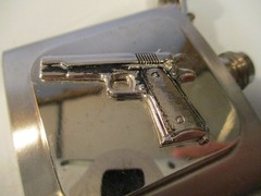Vintage ~ Belt Buckle Flask with Gun/Pistol Design ~