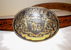 Vtg SINALOA 6&Prime; Silver Brass BULL RIDER Rodeo WESTERN Mexican CARTEL Belt BUCKLE