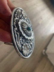 Turquoise Western Belt Buckle Engraved Silver Oval Cabochon Cowboy Rodeo Style