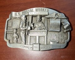 U.S. POSTAL WORKER PEWTER COMMEMORATIVE 1986 BELT BUCKLE. LMT EDITION 240. #1