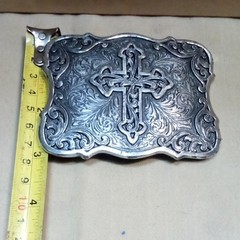 Men&rsquo;s Silver Western Cross Engraved Floral Belt Buckle Antique Finish 1.5in