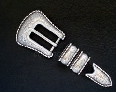 WESTERN COWBOY ANTIQUE SILVER ROPE EDGE 4 PIECE BELT BUCKLE SET FITS 3/4&Prime; BELT