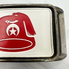 Vintage Shriners Fez Belt Buckle Red White Insert Masonic Fraternal
