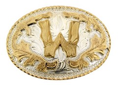INITIAL W LETTER w MEN WOMEN RODEO REALLY COWBOY STYLE GOLD METAL BELT BUCKLE