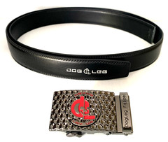 Golf Belt Leather w/Ratchet Buckle Removable Ball Marker Skull Reaper Black Red