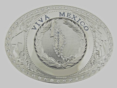 Viva Mexico Belt Buckle Silver Metal Jumbo Men Mexican Flag Western Cowboy Rodeo