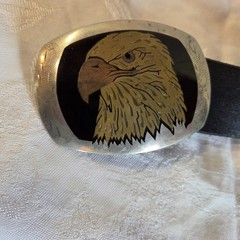 Belt Buckle Bald Eagle Head Gold Silver Copper Tone German Colorado Silver Star