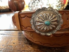 Navajo James Reid style Sterling Silver Turquoise Belt Buckle 41/43-1.5🐂✅