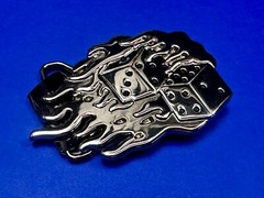 Flaming Hot Dice Gambling Board Game Casino NOS Belt Buckle by Silver Moon
