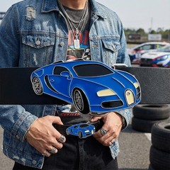 NEW Men Women Fashion Silver Metal Belt Buckle Blue Racing Luxury Sport Car