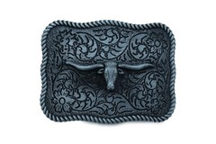 Men Buckle Silver Metal Bull Western Casual Cool Look Texas Long Horn Cow Jeans