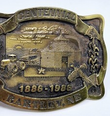 Bartley Nebraska Centennial Belt Buckle 1886-1986 Homestead Farm Corn #176/300