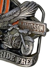 HARLEY DAVIDSON Belt Buckle H-405 1991 Baron USA Live Free Ride Free – AS IS