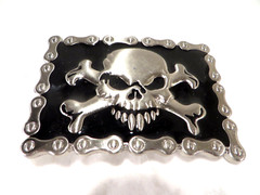 Skull & Cross Bones Enameled Belt Buckle Biker Metal 3&Prime;x2&Prime; Rectangle