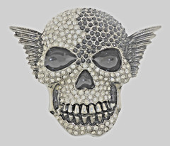 Skull Belt Buckles Men Women Rhinestones Vintage Black Silver Metal Pirate Horn
