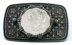 Silver Pewter Color REAL 1921 Morgan Silver Dollar Belt Buckle EPBB88
