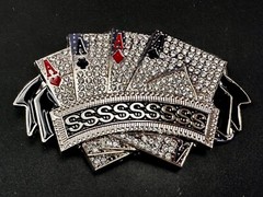 Four Aces Playing Card Game ALL SSSSSSSSSS! Casino Gambling Jeweled Belt Buckle