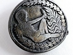 CDC Metalworks Belt Buckle Nude Woman Risqué Eve Garden Of Eden Made In USA Vtg