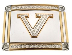 Initial V Letter v Monogram Western Cowboy Men Women Iced Gold Metal Belt Buckle