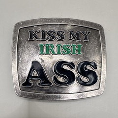 Kiss My Irish Ass Novelty Metal Belt Buckle Silver Black Green Fits 1.5in