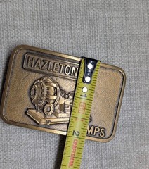 vintage HAZELTON PUMPS belt buckle SOLID BRASS western MINING oil industrial