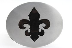 Women Men Belt Buckle Silver Metal Bling Black Fleur De Lis Iris France Flower