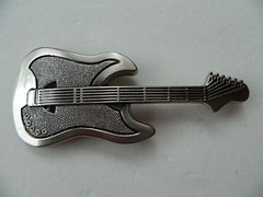 ELECTRIC GUITAR BELT BUCKLE, ZINC ALLOY, SILVER COLOR, 5.5&Prime;, 3D SCULPTED DESIGN