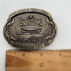 Vintage Belt Buckle Kessler American Whiskey Smooth As Silk 1993 Brass Tone USA