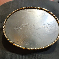 Rockmount Men’s Western Engraved Floral Oval Nickel Silver Belt Buckle