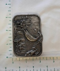 Vtg 1982 Siskiyou Pewter Belt Buckle 3D Fishing Scene Fisherman Forest Geese