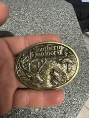 Belt Buckle Southern Outdoors Deer Bass Fish Duck Gold Limited Edition Vintage