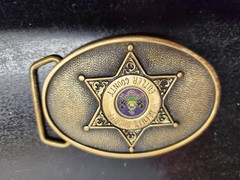 JTBW Industries Belt Buckle Antique Brass 3.5&Prime; Sheriff Star Solid Brass Enamel