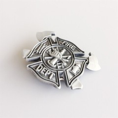 Antique Brushed Silver Fire Fighter Cross Vintage Belt Buckle