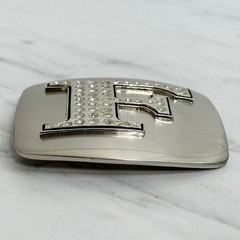Rhinestone Studded F Letter Initial Monogram Silver Tone Belt Buckle