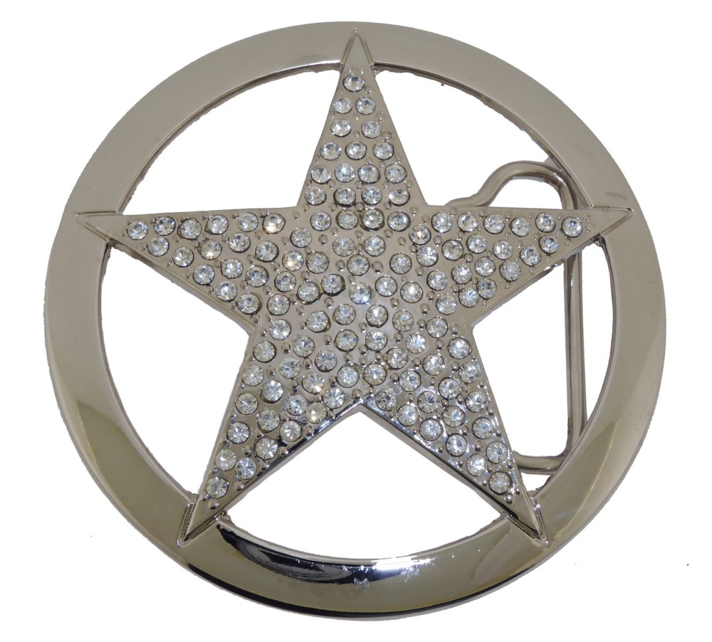 New Men Women CowboyTexas Star Belt buckle Silver Metal Iced Style Rhinestones