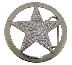 New Men Women CowboyTexas Star Belt buckle Silver Metal Iced Style Rhinestones