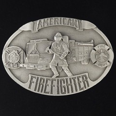 American Firefighter Belt Buckle Bergamot Brass USA Made Pewter St. Florian