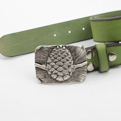 Pine Cone Belt Buckle in Antique Silver – Handmade Forest Motif Buckle