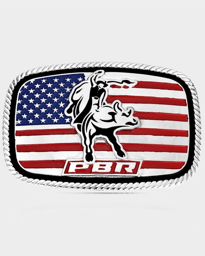 Montana Silversmiths America Loves Bull Riding PBR Buckle Silver