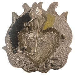 HEAVY METAL MFG. Belt Buckle Flaming Heart Barb Wire Metal Made in USA