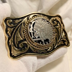 Unique Indian Warrior Skull Hobo Nickel Cut Out Coin Belt Buckle