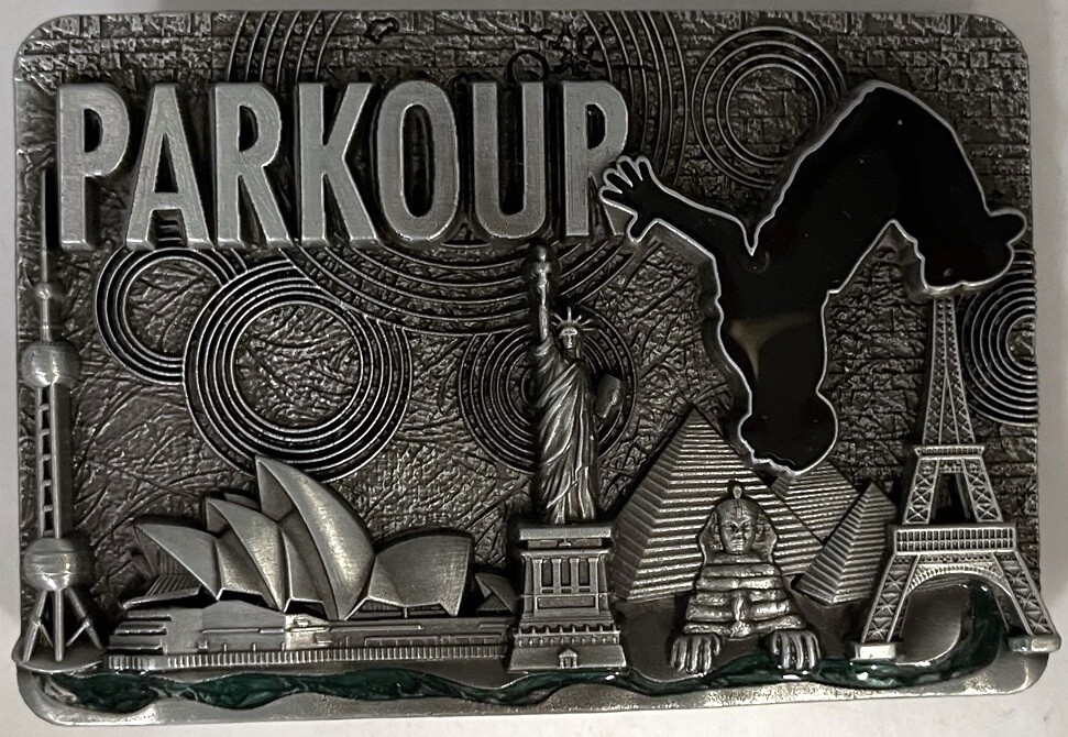 Parkour Rectangular Pewter Metal Belt Buckle 3.5&Prime; X 2.5&Prime; Athletic Training