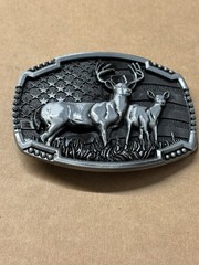Belt Buckle Bronze Metal Deer Hunter Western USA Flag Background New